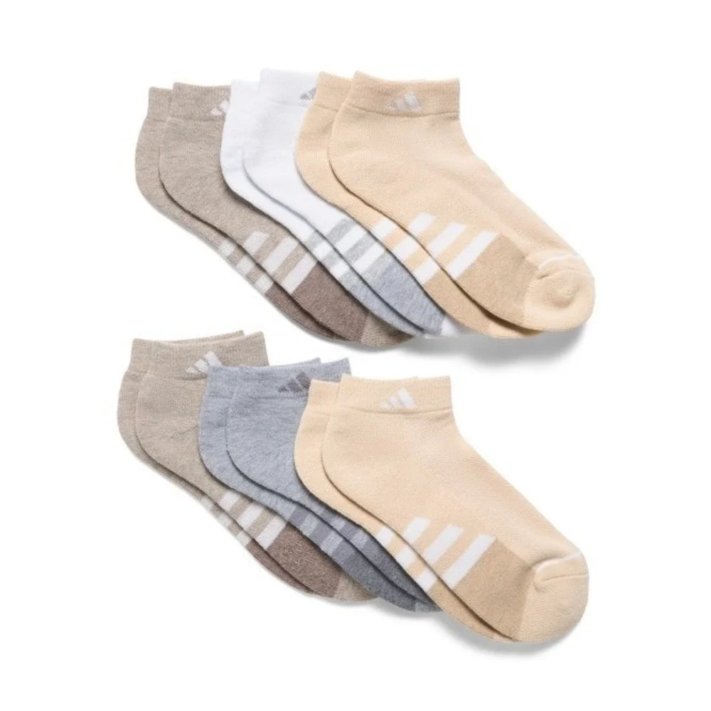 Adidas Womens 6 Pairs Cushioned Aeroready Low Cut Socks Beige Grey White